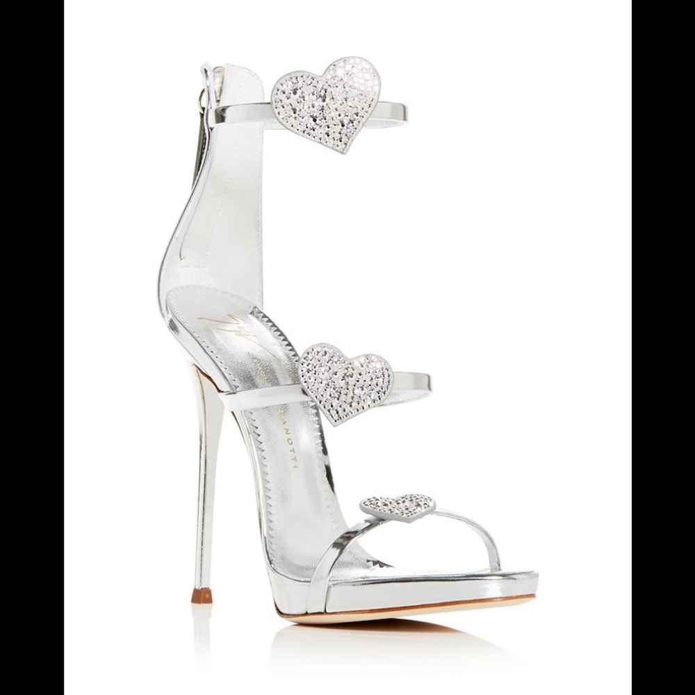 🤍giuseppe zanotti NEW Swarovski crystal silver heart heels - Picture 3 of 11